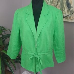 Plus Size M Collection Lime Green Drawstring Linen Jacket